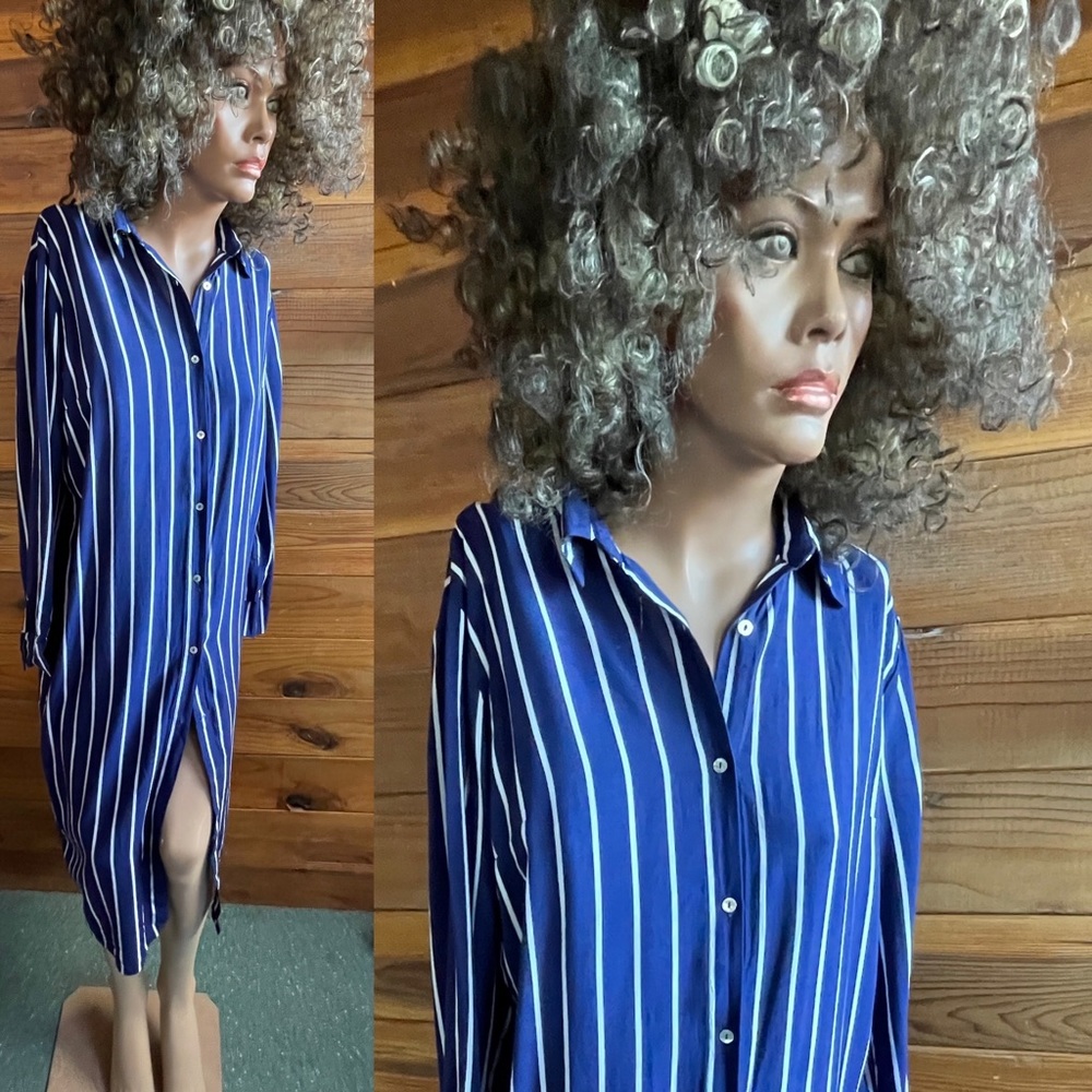 FOREVER 21 Contemporary Collection Striped Shirt DRESS Large As-Is